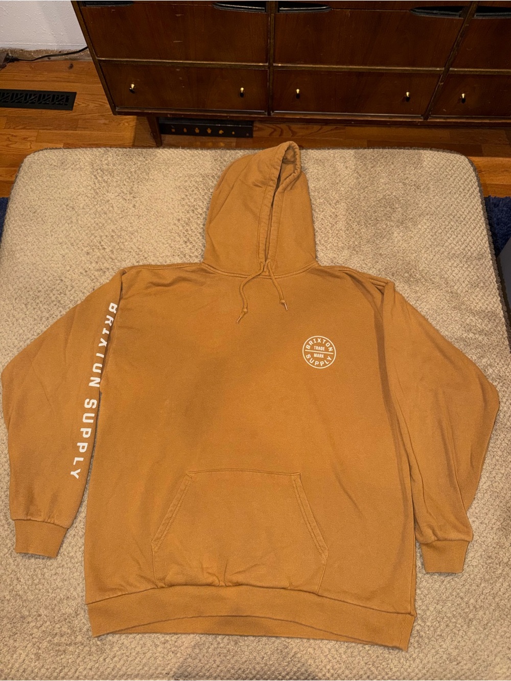 Brixton Supply Men’s Camel Brown Cotton Blend Hoodie with Logo - L